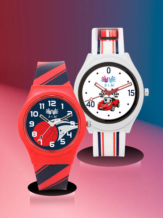 Kids’ Combo Pack Analog Watches – Basketball Theme & Racing Car Design - JJ113119