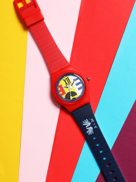 Kids’ Colorful Dial Analog Watch with Red & Blue Silicone Strap - JJ203