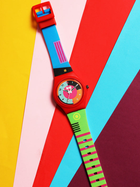 Kids’ Red Dial Analog Watch with Multicolor Silicone Strap - JJ210