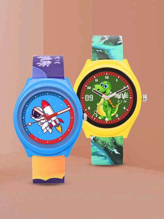 Kids’ Combo Pack Analog Watches – Astronaut Rocket Theme & Dinosaur Design - JJ115120