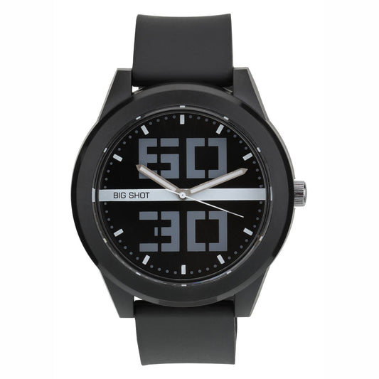 Men’s Black Dial Analog Watch with Digital-Style Markers & Black Silicone Strap - BSM020E