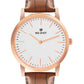 Men’s Classic White Dial Analog Watch with Rose Gold Case & Brown Leather Strap - BSM001D