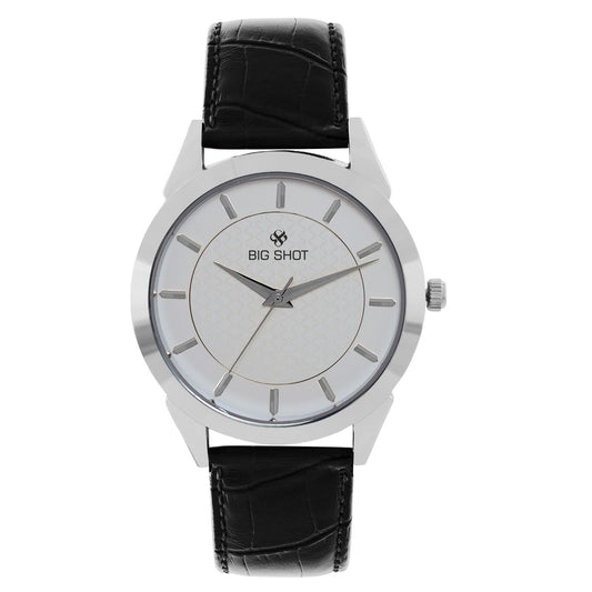 Men’s Silver Dial with Black Leather Strap Analog Watch - BSM068B