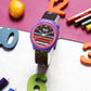 Kid’s Black Dial Analog Watch with Multicolor Stripes & Patterned Silicone Strap - JJ235
