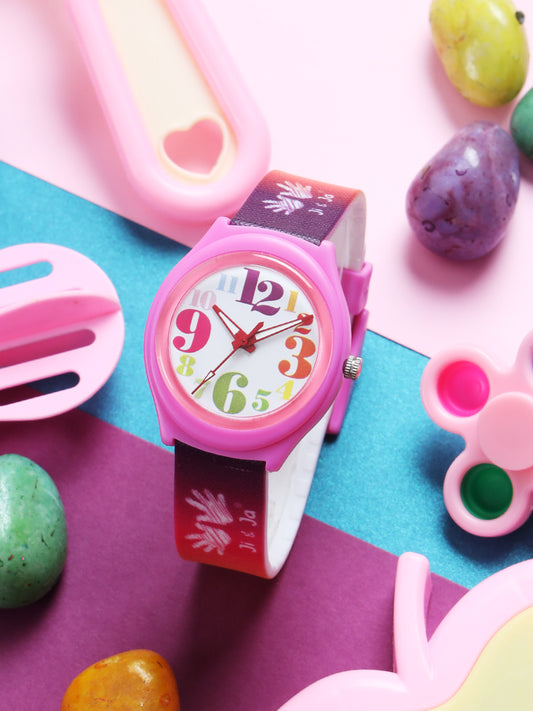 Kids’ White Dial Analog Watch with Pink Case and Multicolor Strap - JJ225