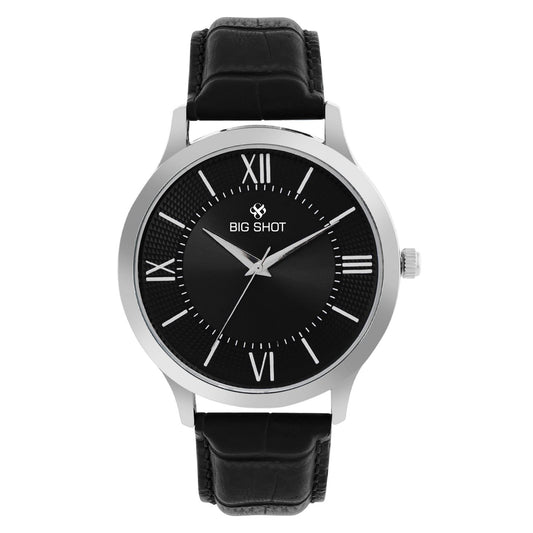 Men’s Black Dial with Roman Markers & Black Leather Strap Analog Watch - BSM064C