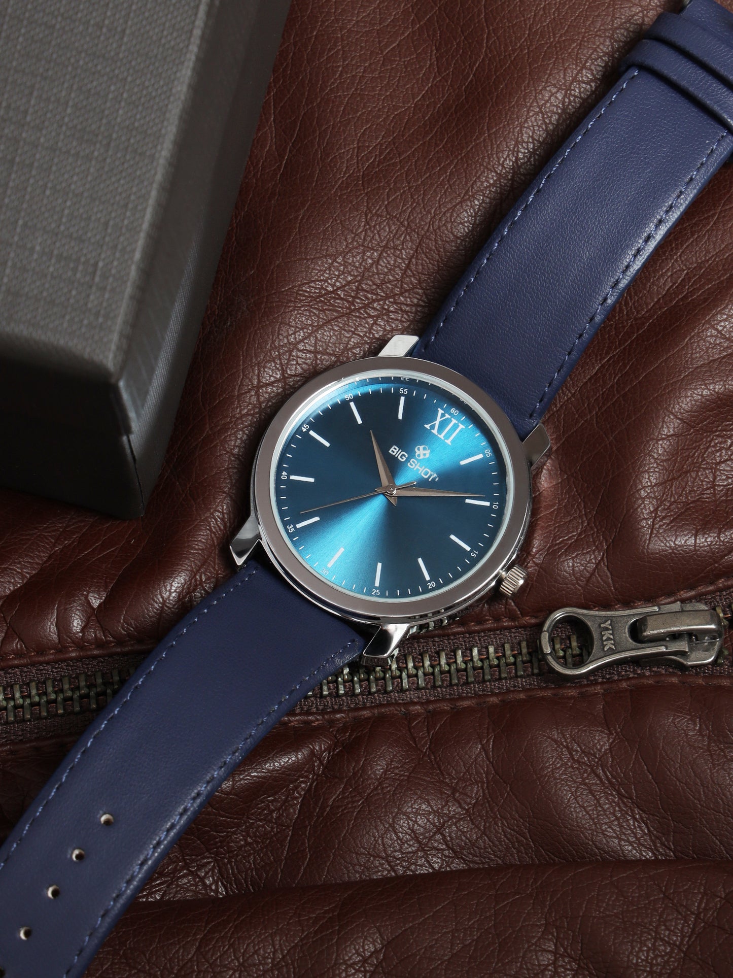 Men’s Stylish Blue Dial Analog Watch with Premium Blue Leather Strap