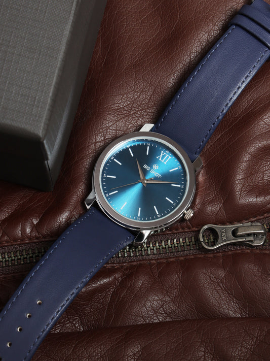 Men’s Stylish Blue Dial Analog Watch with Premium Blue Leather Strap