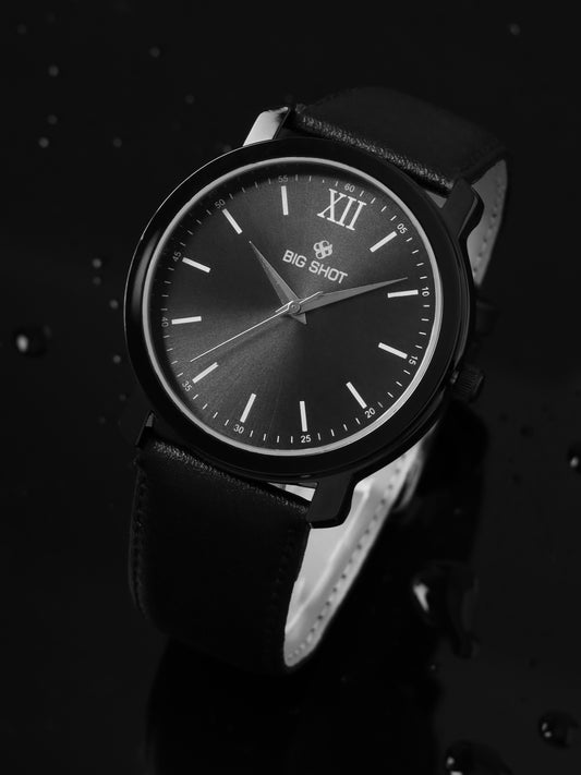 Men’s Classic Black Analog Watch with Leather Strap - BSM004C