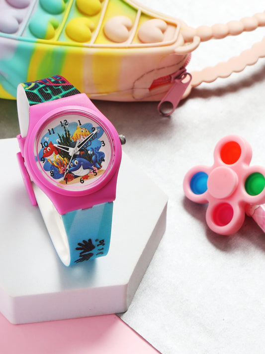 Kid’s White Dial Analog Watch with Underwater Animals & Multicolor Silicone Strap - JJ244