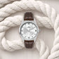 Men’s Analog Watch – Silver Roman Dial with Brown Leather Strap - ELFM002B