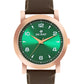 Men’s Green Dial Rose Gold Case Analog Watch with Brown Leather Strap