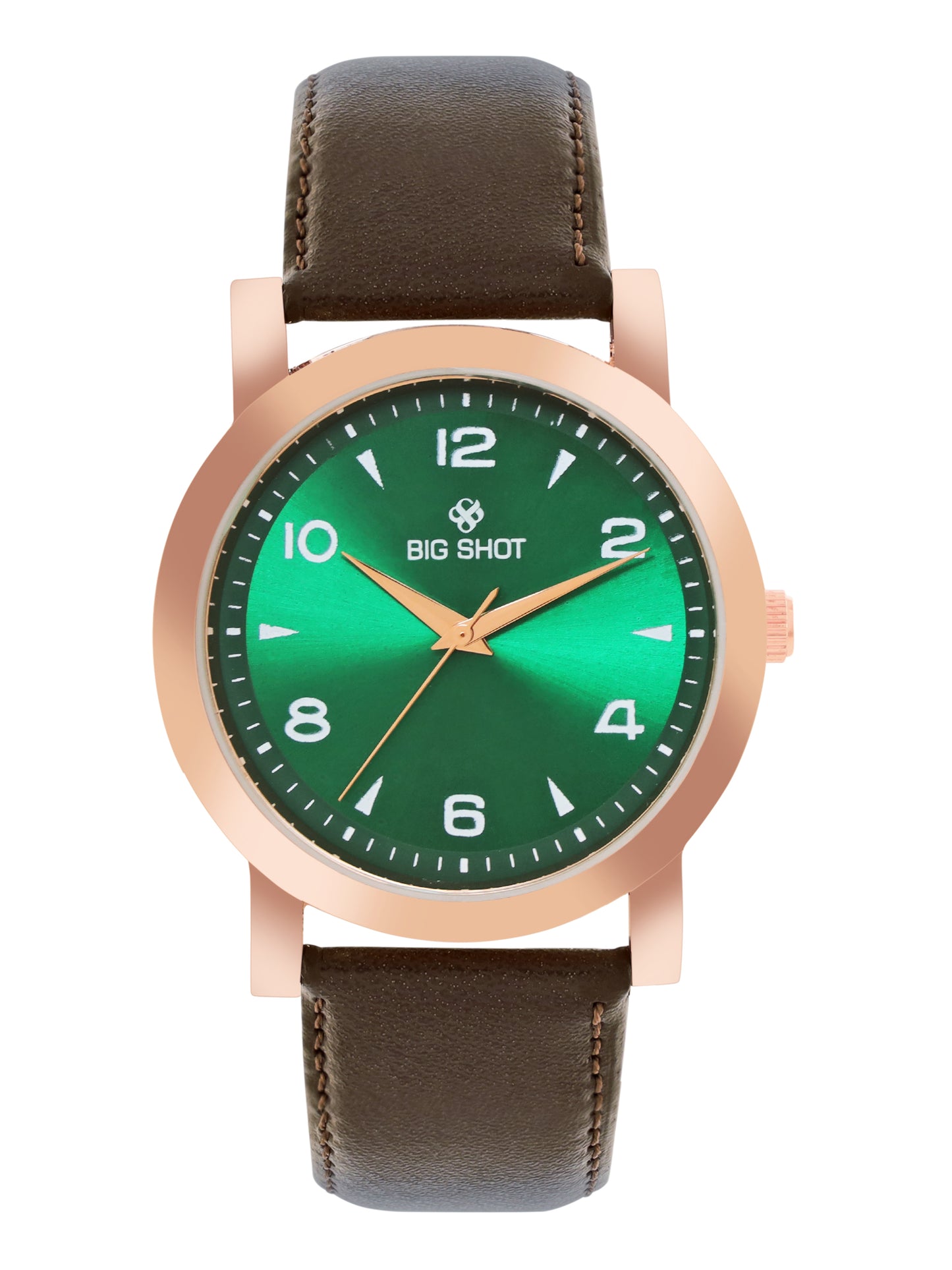 Men’s Green Dial Rose Gold Case Analog Watch with Brown Leather Strap