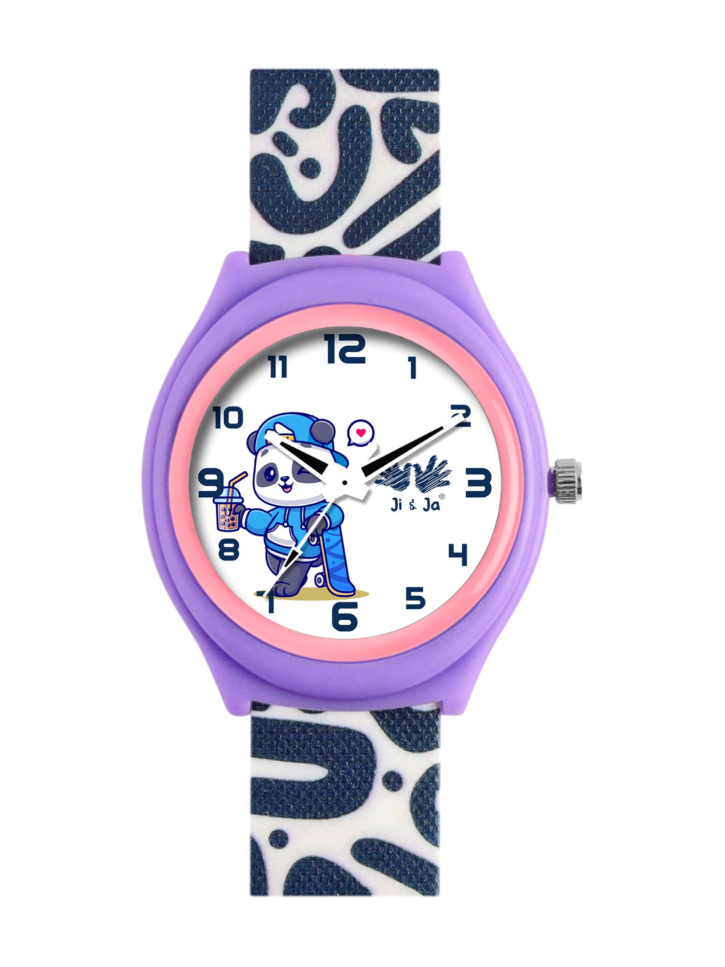 Kids’ White Dial Analog Watch with Purple Case & Panda Print Silicone Strap - JJ237