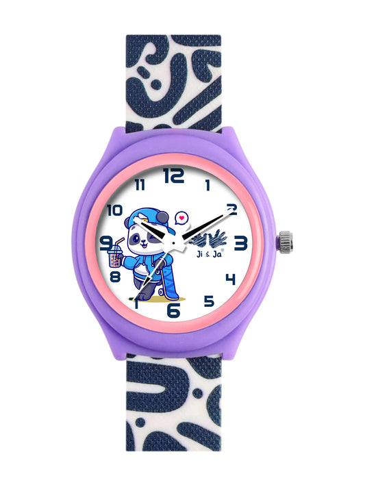 Kids’ White Dial Analog Watch with Purple Case & Panda Print Silicone Strap - JJ237