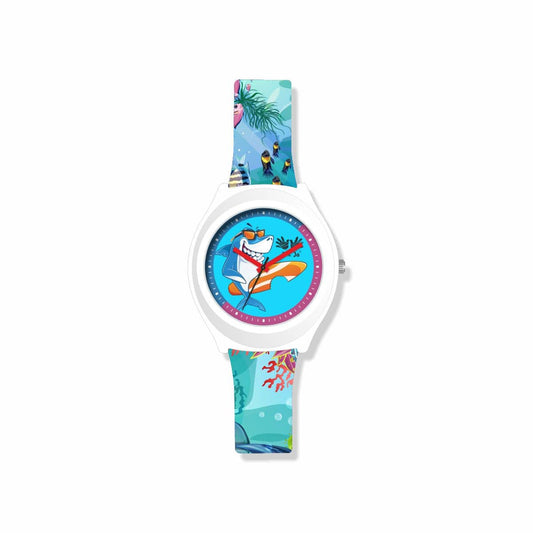 Kids Analog Watch Baby Shark Theme Ocean Print Strap Blue Dial with Baby Shark
