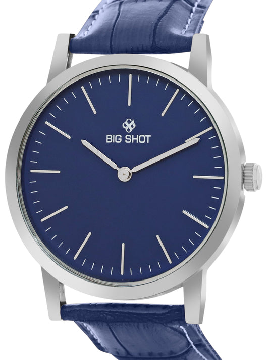 Men's Blue Croco Leather Strap  With Silver Case Analog Watch BSM001B