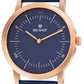 Men's Rose Gold Blue Leather Strap Watch BSM002D