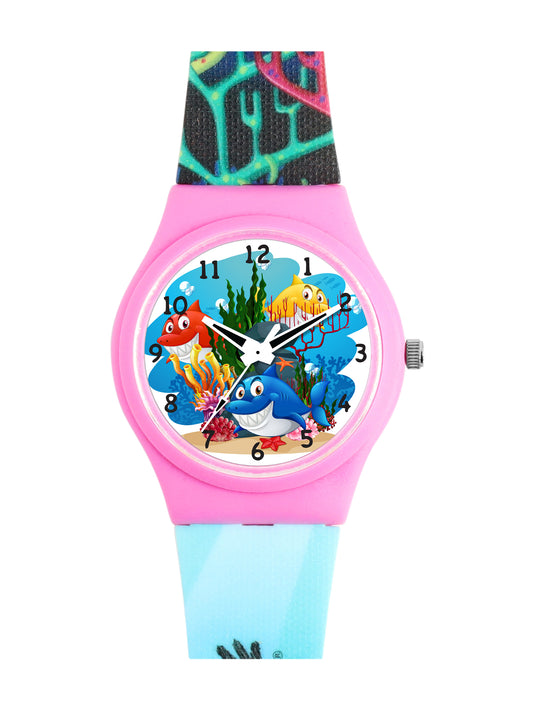 Kid’s White Dial Analog Watch with Underwater Animals & Multicolor Silicone Strap - JJ244