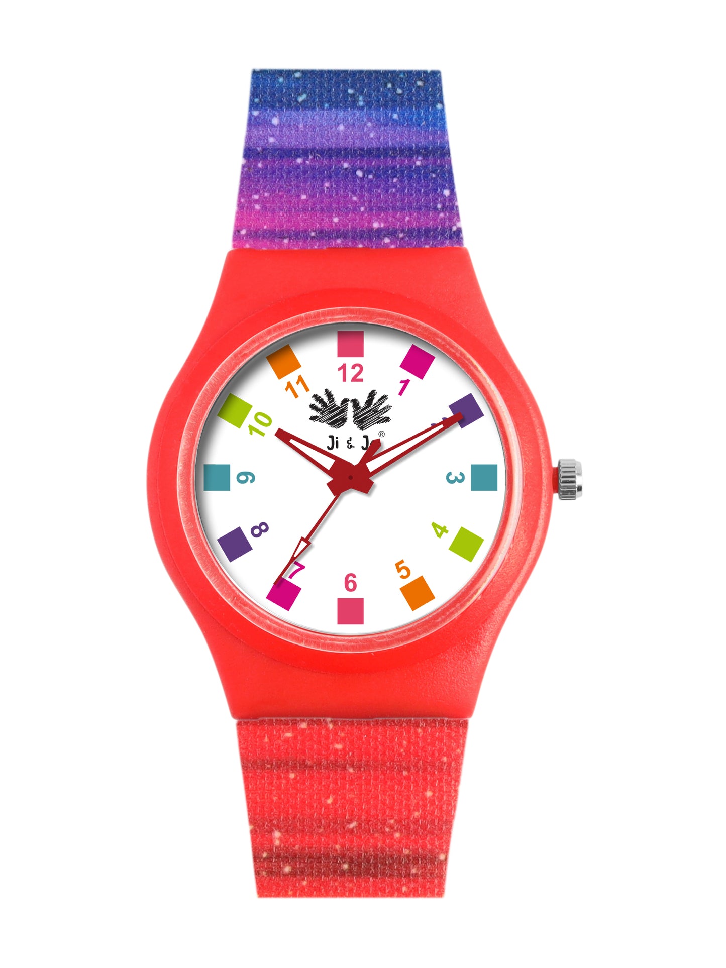 Kids’ White Dial Analog Watch with Rainbow Silicone Strap - JJ204