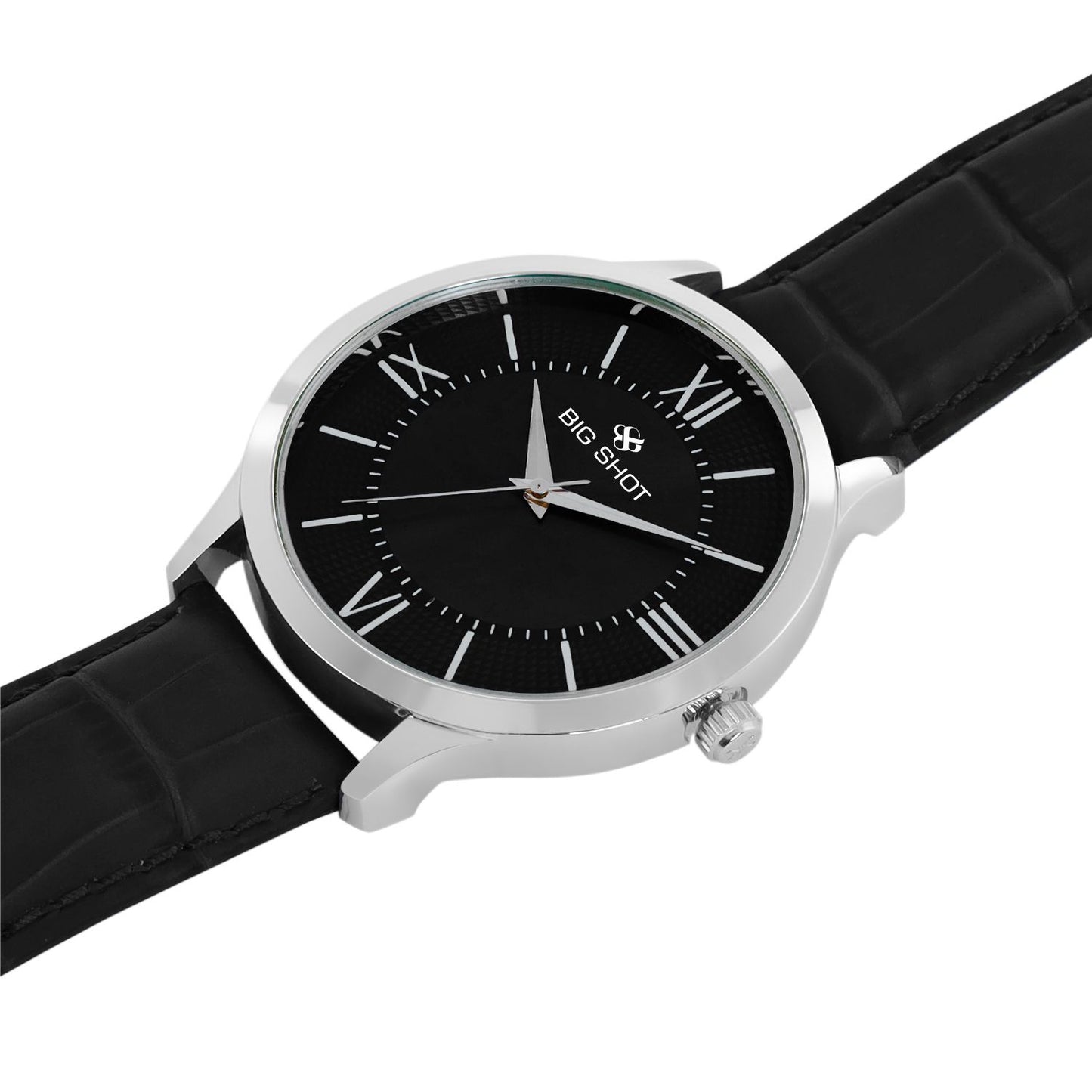 Men’s Black Dial with Roman Markers & Black Leather Strap Analog Watch - BSM064C