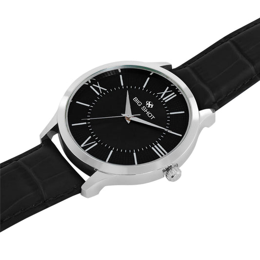 Men’s Black Dial with Roman Markers & Black Leather Strap Analog Watch - BSM064C
