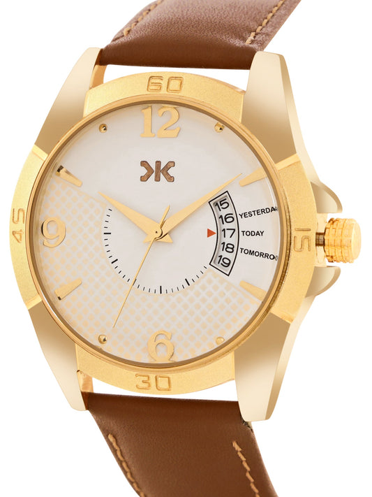 Men's Gold Case, Brown Leather Strap Date Watch KLMO104C