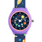 Kids’ Black Dial Analog Watch with Space Print Silicone Strap - JJ207