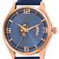 Men's Rose Gold Case, Blue Skeleton Dial, Blue Leather Strap, Date Watch KLMO103A