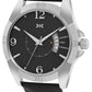Men's Silver Case, Black Leather Strap Date Watch KLMO104E