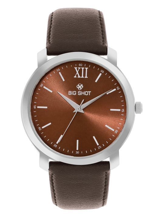 Men’s Brown Dial Analog Watch with Dark Brown Leather Strap - BSM004A