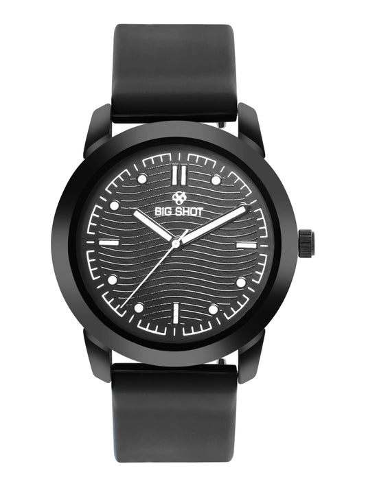 Men’s Analog Watch – Black Dial with Textured Pattern & Black Strap - BSM008B