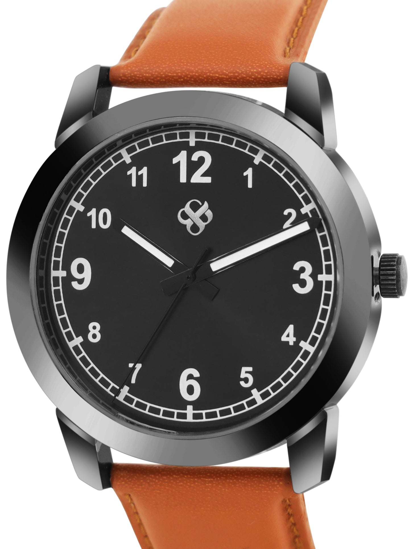 Men’s Black Dial Analog Watch with Brown Leather Strap - BSM028B