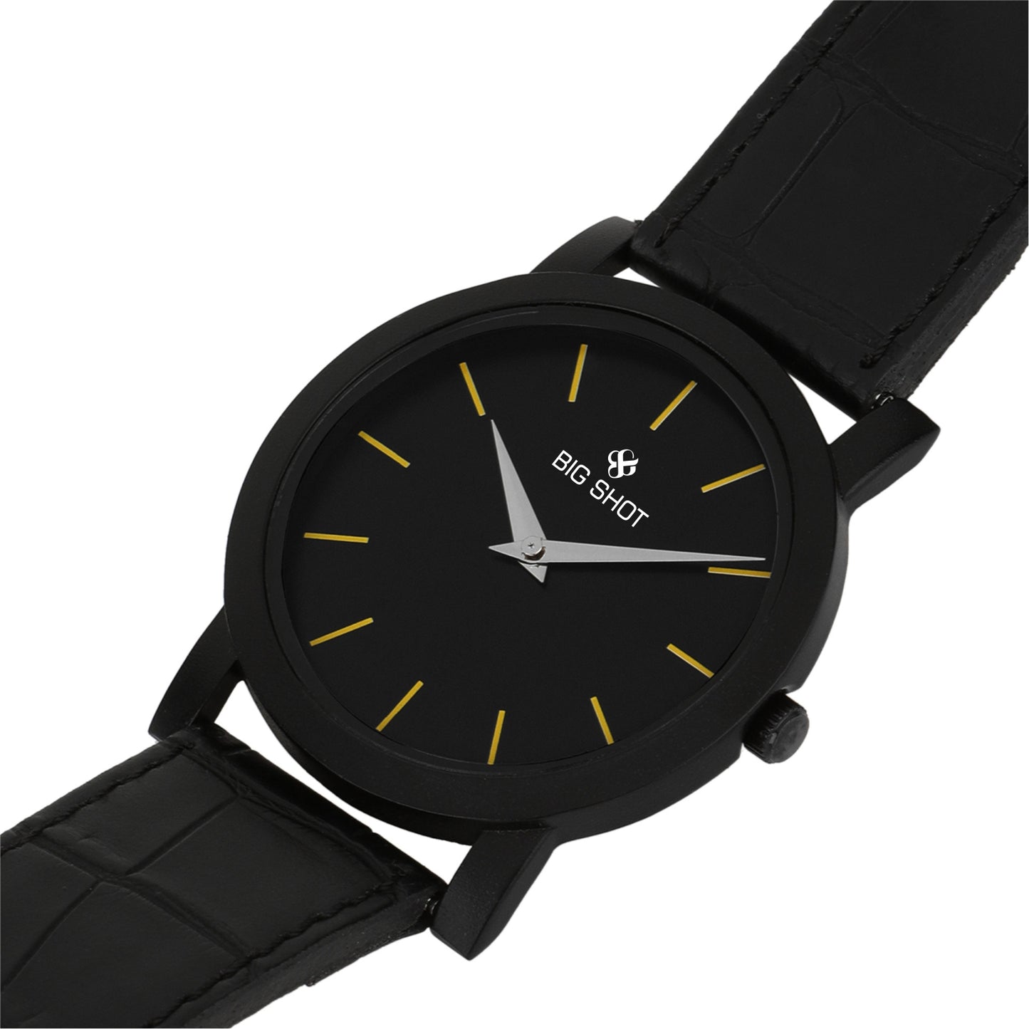 Men’s Black Dial Minimalist Analog Watch with Leather Strap - BSM015H