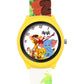 Kids’ White Dial Analog Watch with Jungle Cartoon Silicone Strap & Yellow Case - JJ220
