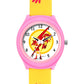 Kid’s White Dial Analog Watch with Pink Case & Yellow Printed Silicone Strap - JJ229