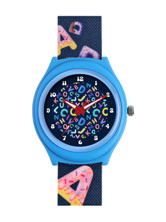 Kids’ Fun Alphabet Theme Analog Watch with Blue Case & Silicone Strap - JJ212