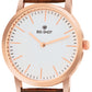 Men’s Classic White Dial Analog Watch with Rose Gold Case & Brown Leather Strap - BSM001D