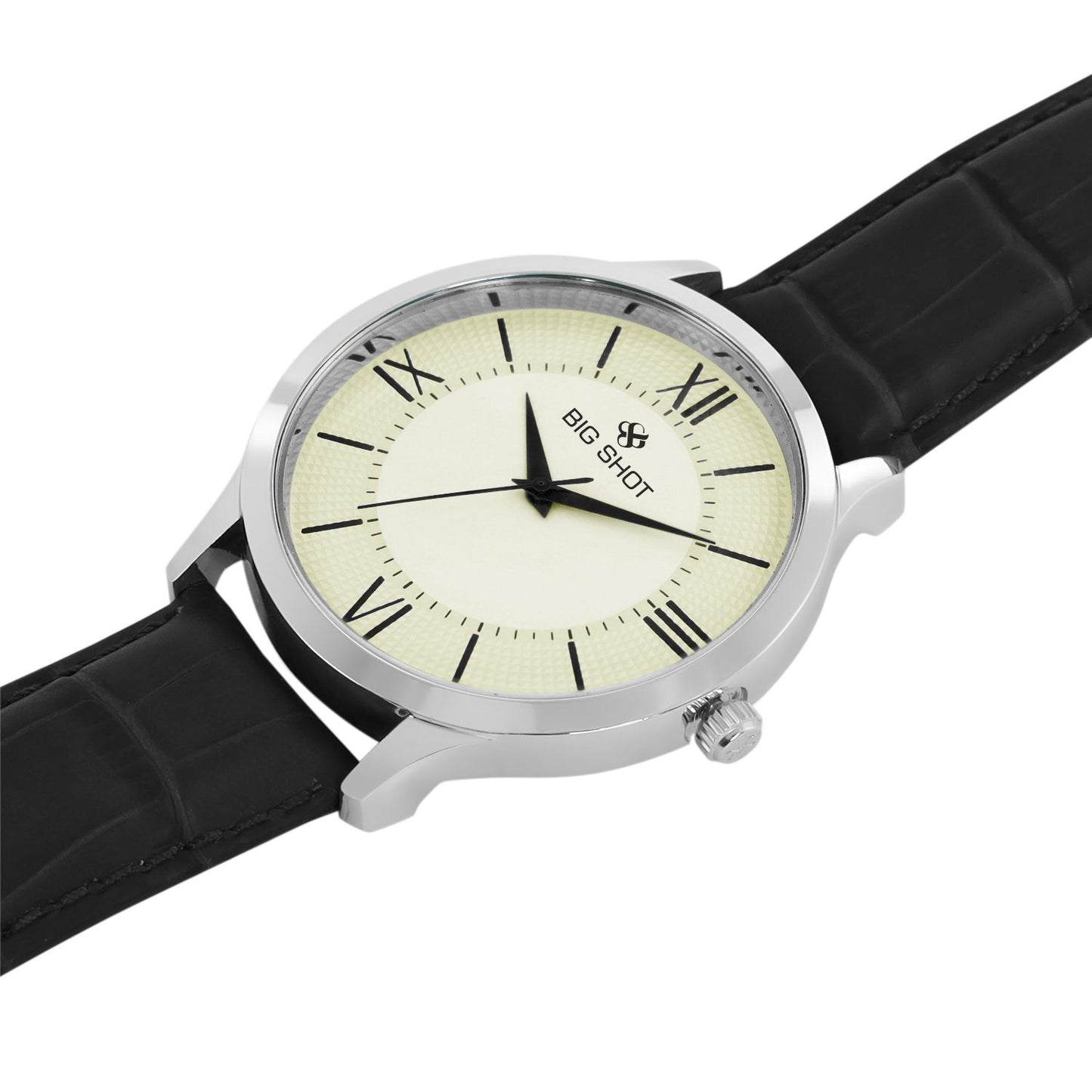 Men’s Cream Dial with Black Leather Strap Analog Watch - BSM064D