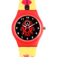 Kids’ Black Dial Analog Watch with Red Case and Yellow Printed Silicone Strap - JJ211