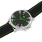 Men’s Black Dial with Green Accents and Black Leather Strap Analog Watch - BSM073G