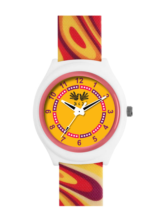 Kid’s Yellow Dial Analog Watch with Multicolor Silicone Strap - JJ233