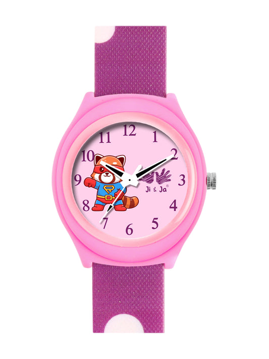 Kid’s Pink Dial Analog Watch with Purple Polka Dot Silicone Strap - JJ234