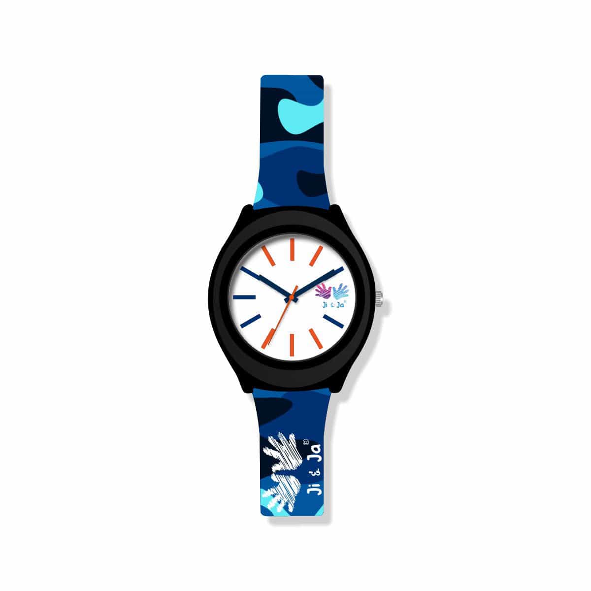 Kids Analog Watch Camouflage Blue Patch Strap with White Dial