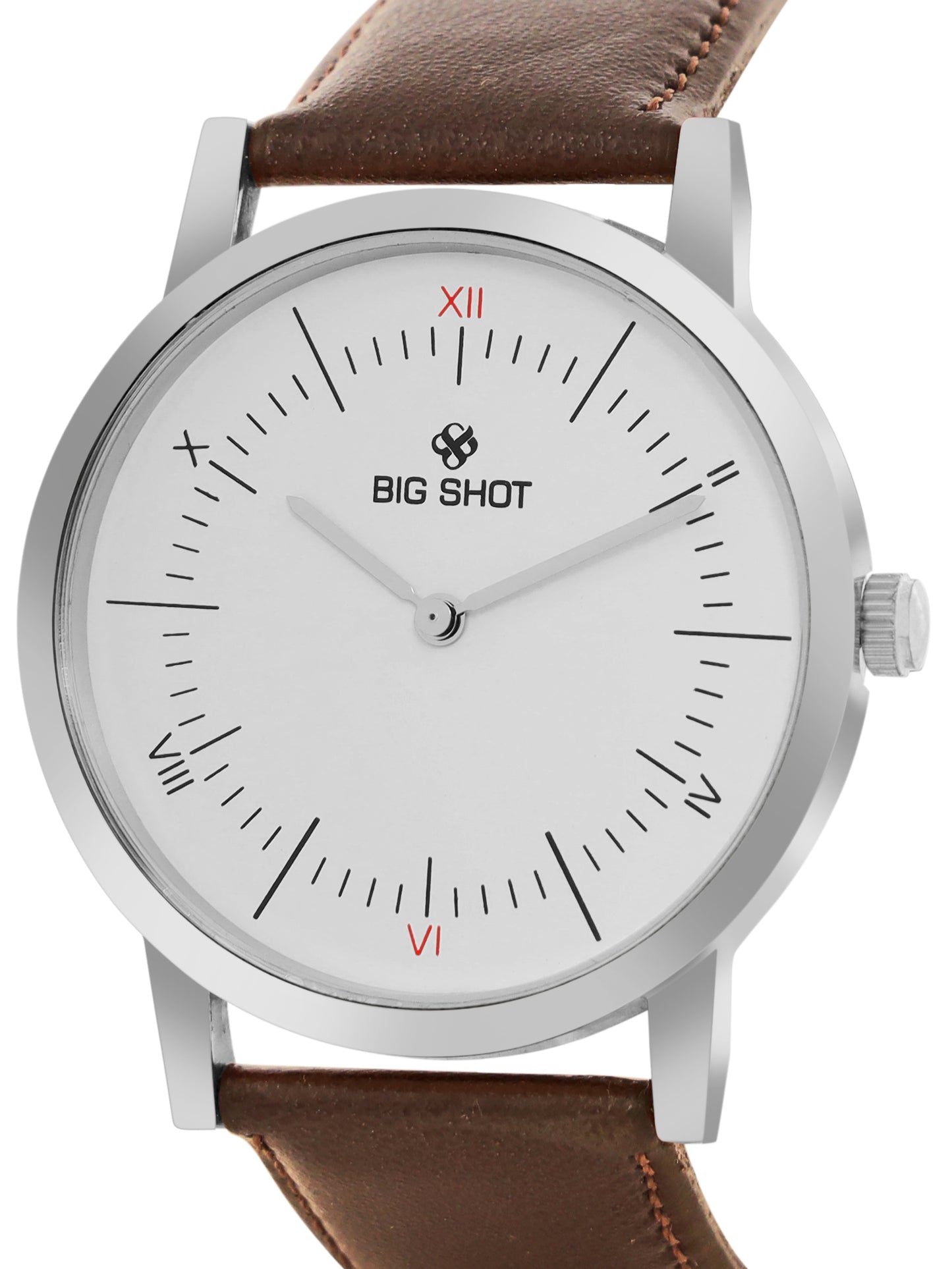 Men’s White Dial with Brown Leather Strap Classic Analog Watch - BSM002A