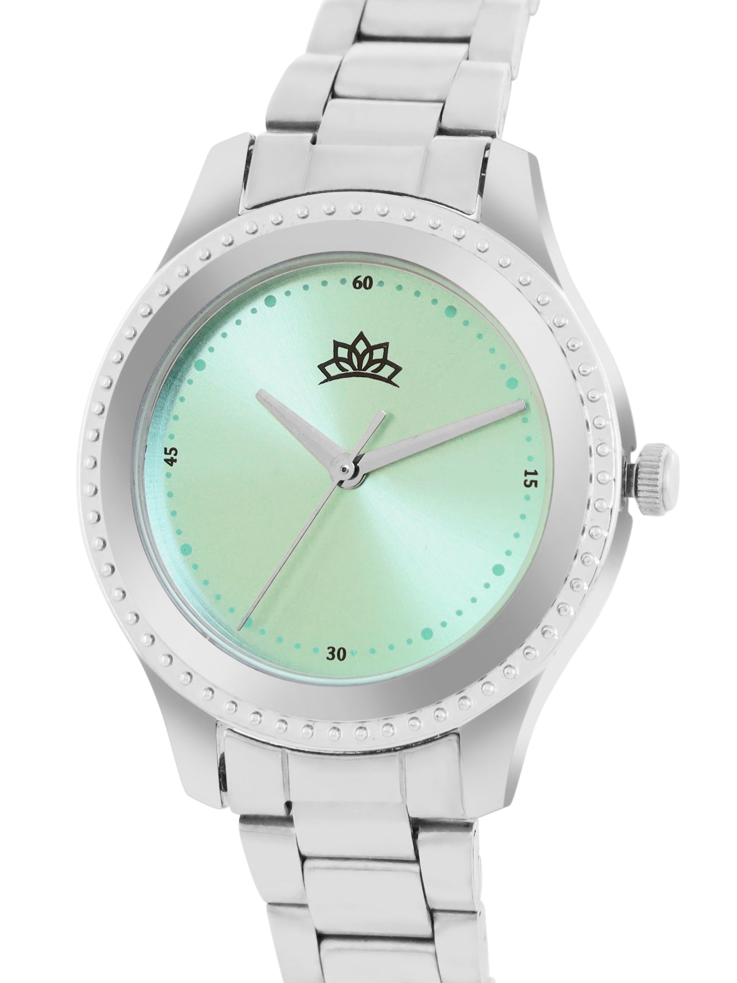 Women’s Silver Bracelet Watch with Crystal Bezel & Green Sunray Dial - D001A