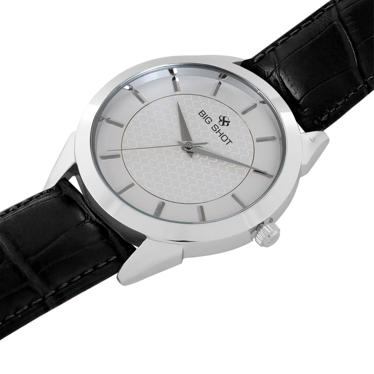 Men’s Silver Dial with Black Leather Strap Analog Watch - BSM068B