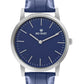 Men’s Minimalist Blue Dial Analog Watch with Textured Blue Leather Strap - BSM001B