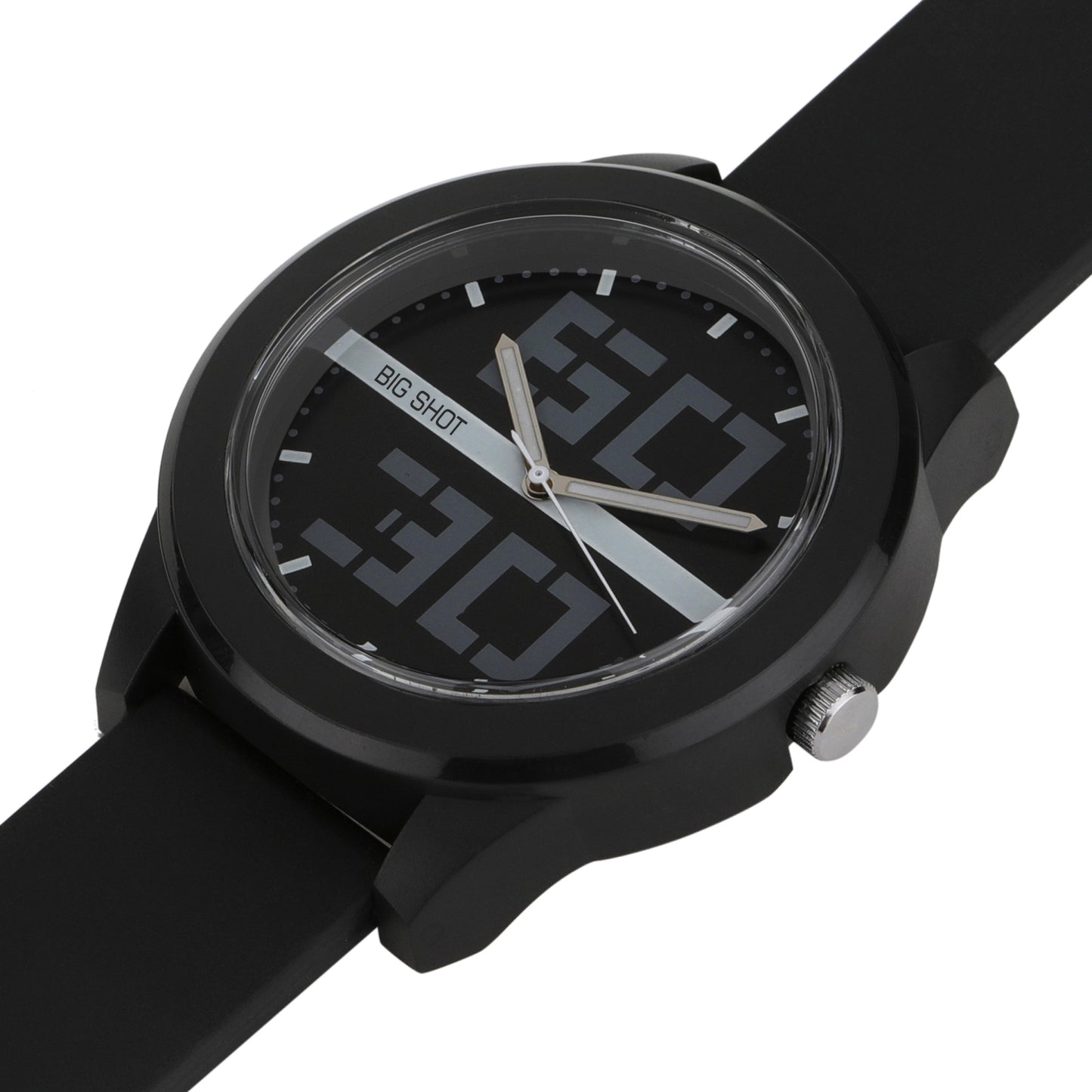 Men’s Black Dial Analog Watch with Digital-Style Markers & Black Silicone Strap - BSM020E