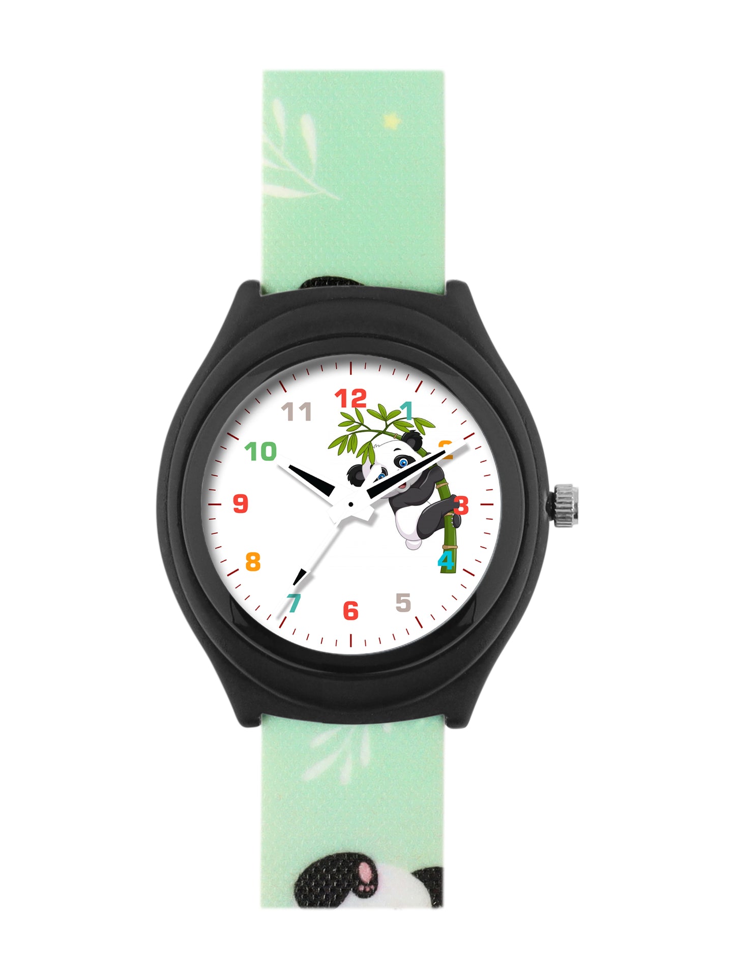 Kids’ White Dial Analog Watch with Black Case and Panda Print Silicone Strap - JJ224